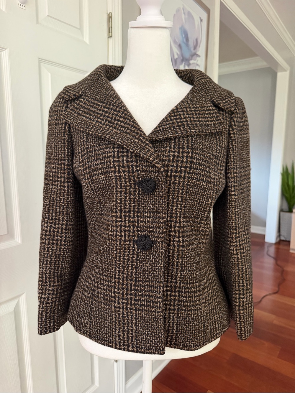 Ann Taylor Brown Houndstooth Wool-Blend Blazer Jacket